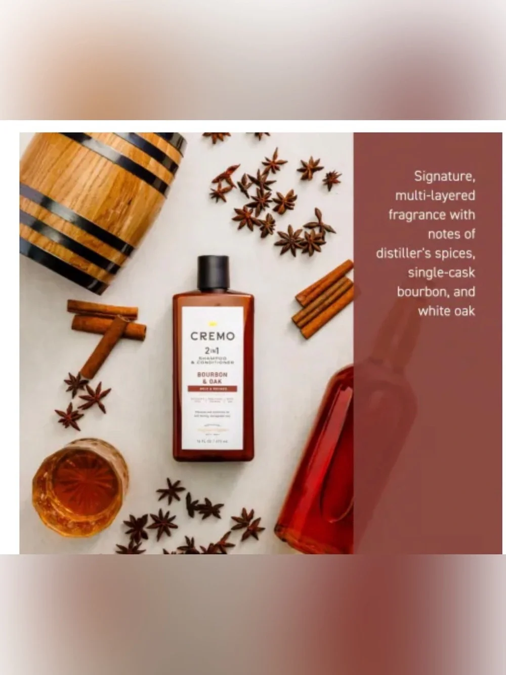 Cremo 2-in-1 Shampoo & Conditioner - Bourbon & Oak  - Size 16fl oz.
